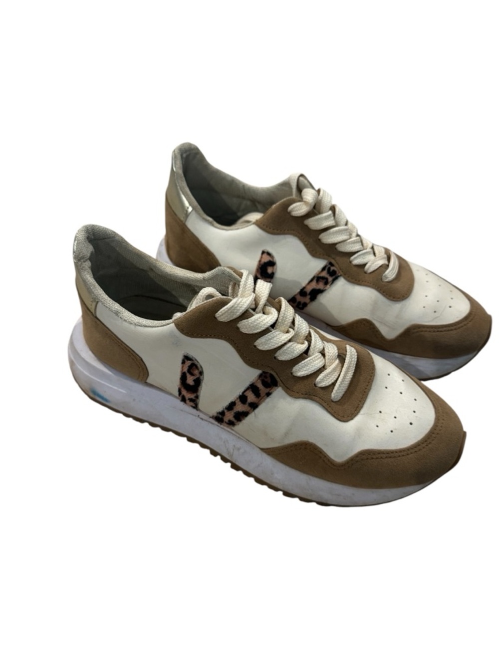 Women’s Ivory & Tan Leopard Accent Fashion Sneakers